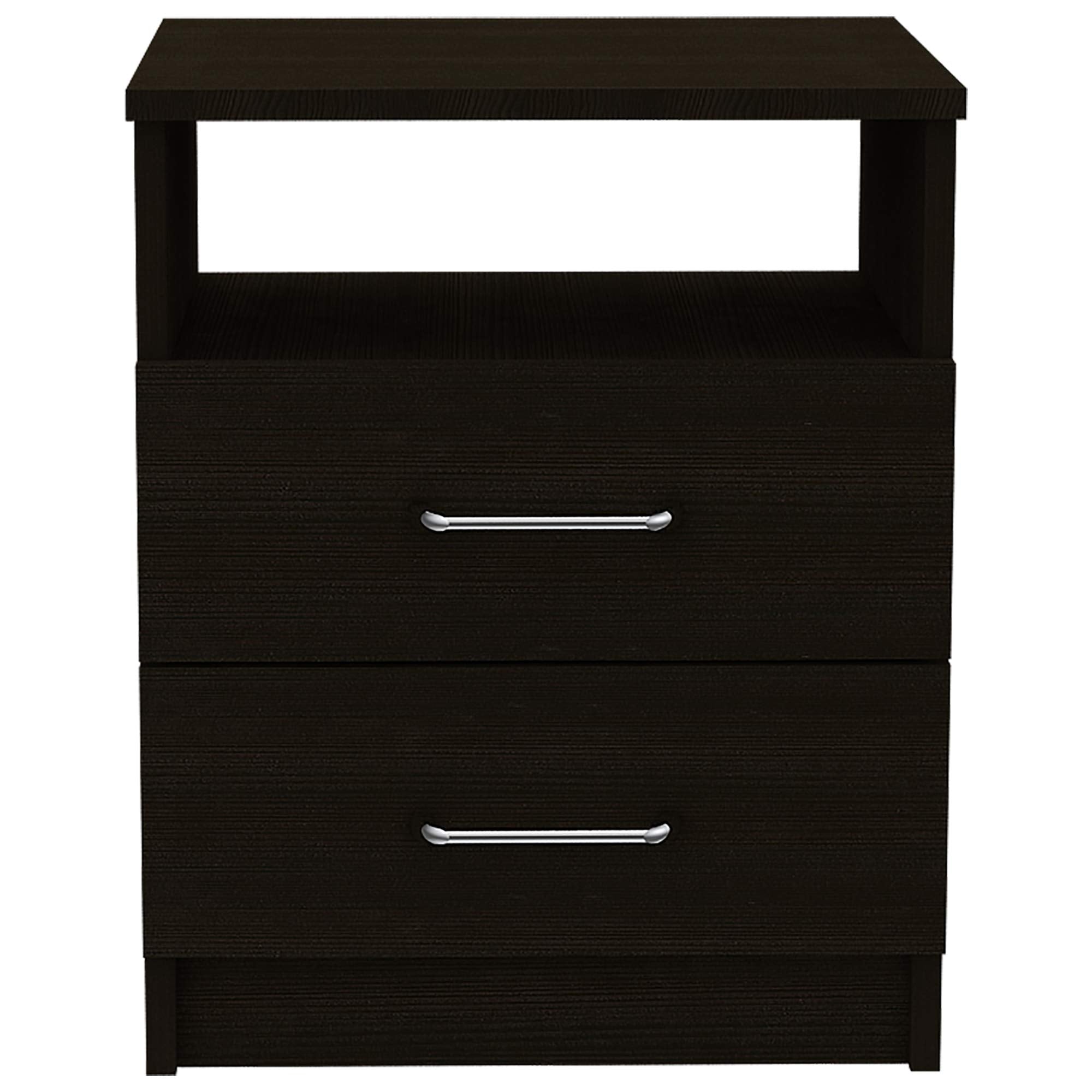 Depot E-Shop Salento Nightstand with Two Drawers, One Shelf, and Superior Top, 20" H, Black, Bedroom
